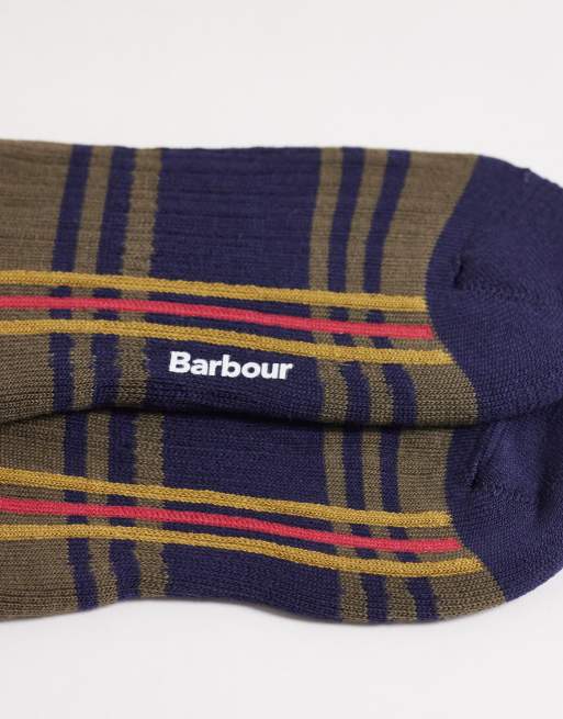 Barbour wellington tartan check knee length socks in green, 2 of 3