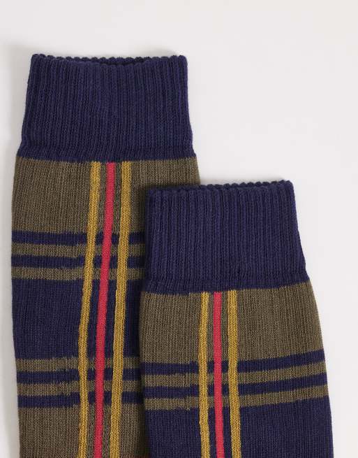Barbour wellington tartan check knee length socks in green, 3 of 3