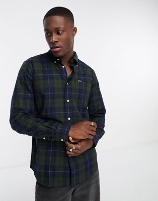 Barbour Wetheram tailored shirt in green and blue check