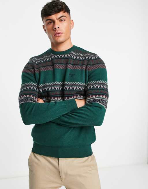 Barbour – Winterbourne – Strickpullover in Grün mit Norwegermuster