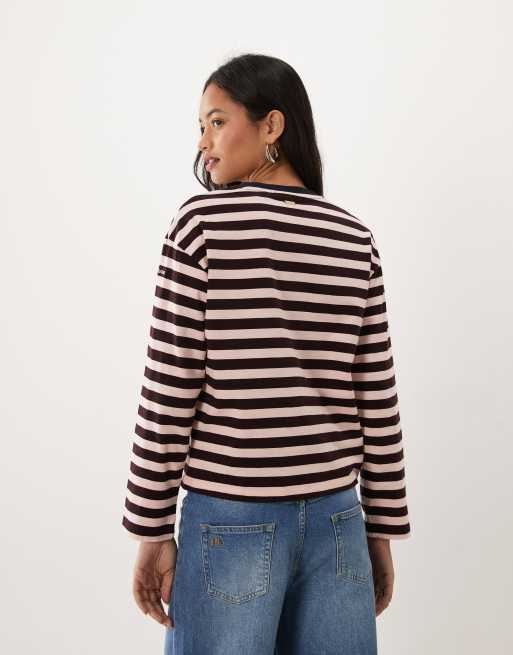 Barbour Woodhouse long sleeve striped top in purple/pink, 3 of 4
