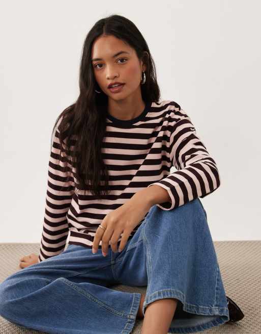 Barbour Woodhouse long sleeve striped top in purple/pink, 4 of 4