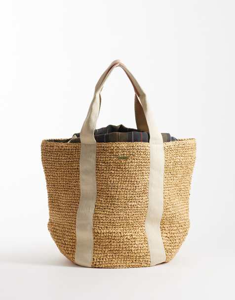 Barbour woven beach tote bag in brown - view 1