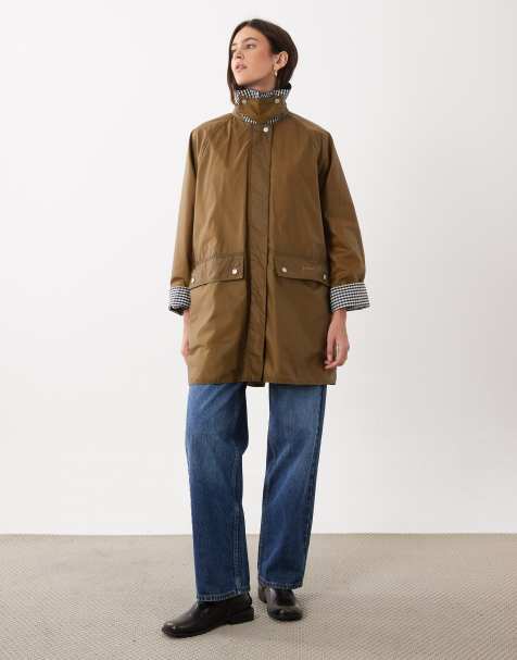 Barbour Wren gingham check wax jacket in sand - view 1