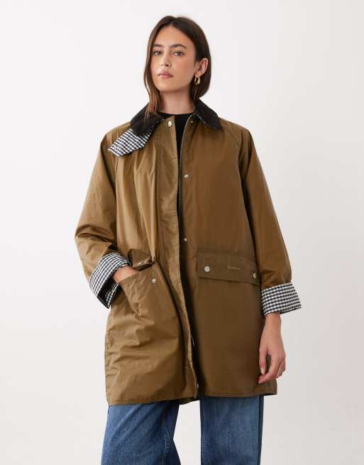 Barbour Wren gingham check wax jacket in sand, 2 of 4