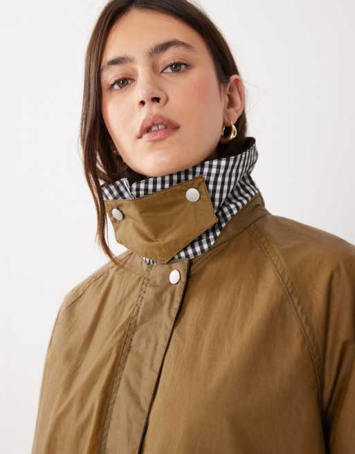 Barbour Wren gingham check wax jacket in sand, 3 of 4