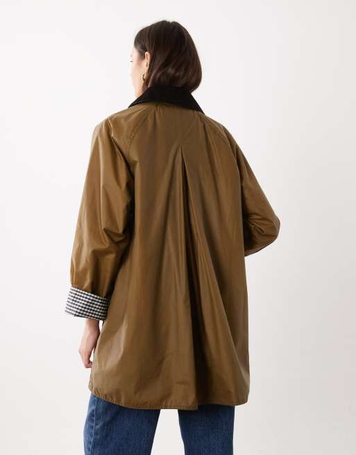 Barbour Wren gingham check wax jacket in sand, 4 of 4