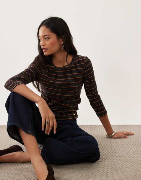 Barbour Wynn 3/4 length striped top in brown/yellow - view 1