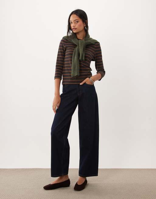 Barbour Wynn 3/4 length striped top in brown/yellow, 2 of 4