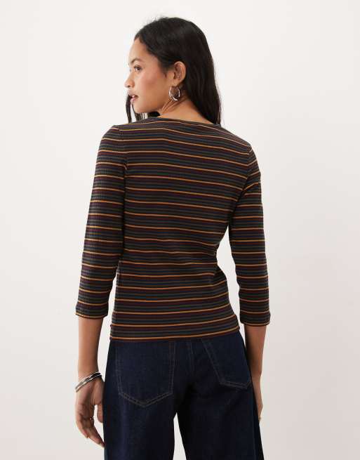 Barbour Wynn 3/4 length striped top in brown/yellow, 4 of 4