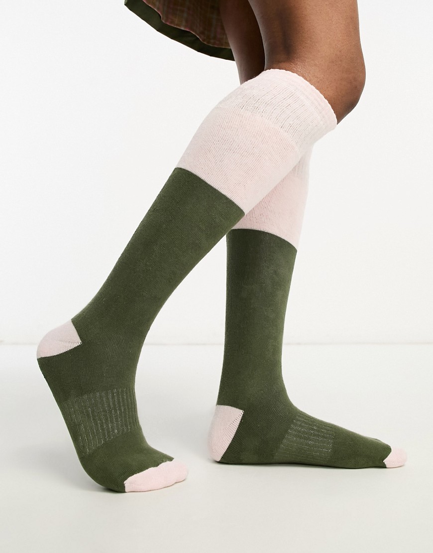 Barbour x ASOS colour block long welly socks in green-Pink