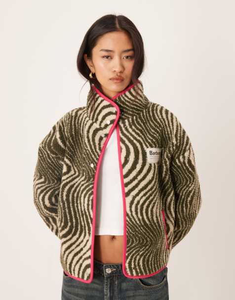 Barbour x ASOS Exclusive animal print fleece jumper in beige - view 1