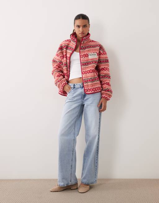 Barbour x ASOS Exclusive fairisle printed fleece in red/pink, 2 of 4