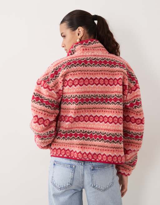 Barbour x ASOS Exclusive fairisle printed fleece in red/pink, 4 of 4
