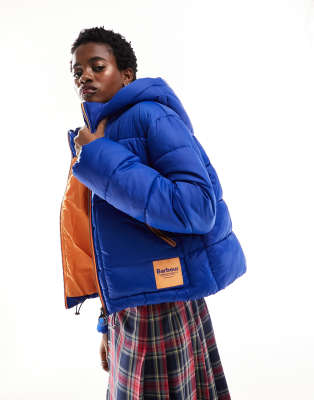 Barbour x ASOS exclusive hooded puffer coat in blue