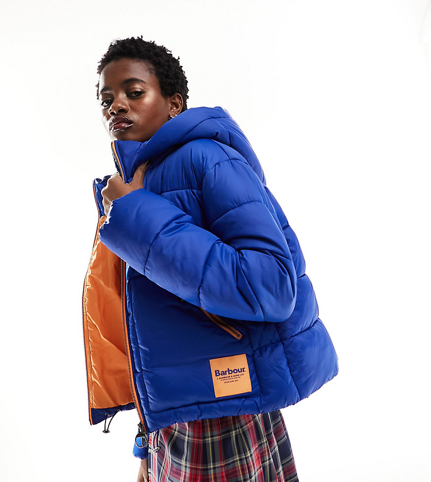 Barbour X Asos Exclusive Hooded Puffer Coat In Blue