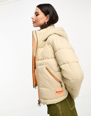 Barbour X Asos Exclusive Hooded Puffer Coat In Stone-neutral