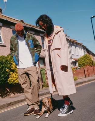 Barbour Barbour x ASOS exclusive hooded showerproof coat in stone-Neutral