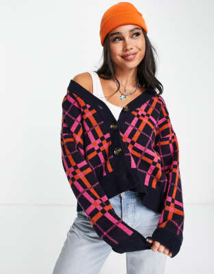 Barbour Barbour x ASOS exclusive Lorna cardigan in check-Navy