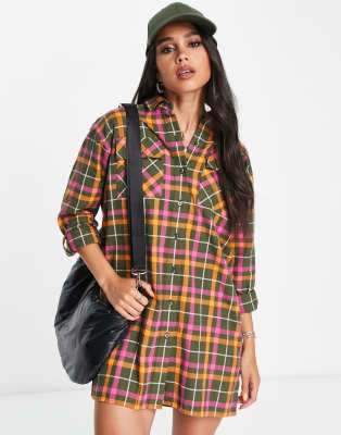 Plus Black Checked Oversized Shirt Dress