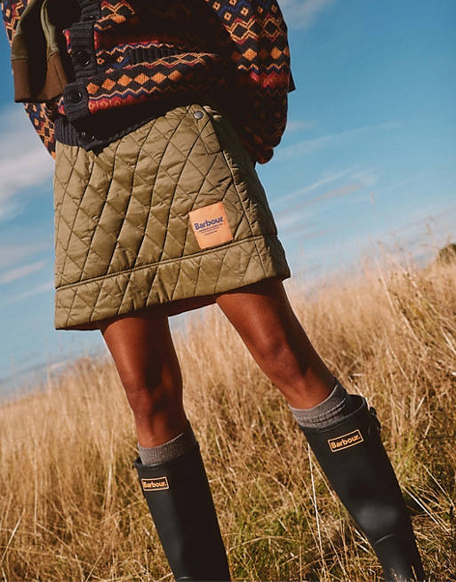 Barbour x ASOS exclusive quilted mini skirt in olive