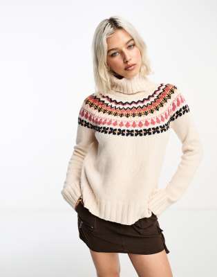 Barbour X Asos Exclusive Roll Neck Fairisle Knit Sweater In Oat-neutral