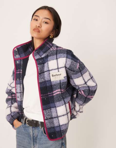 Barbour X ASOS exclusive tartan print fleece in pink/navy - view 1