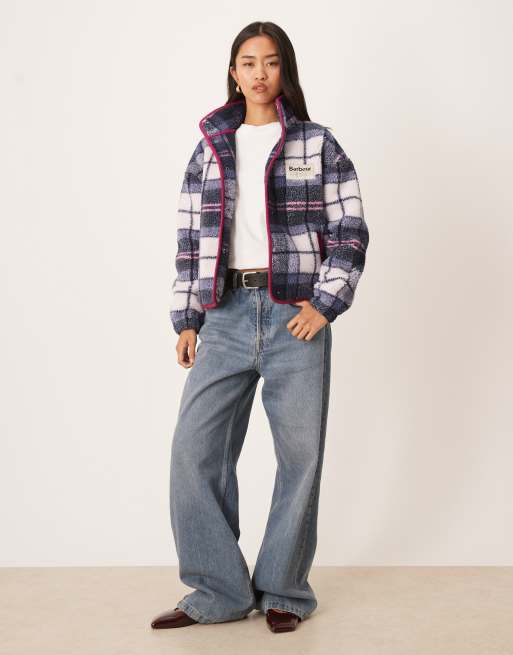 Barbour X ASOS exclusive tartan print fleece in pink/navy , 2 of 4