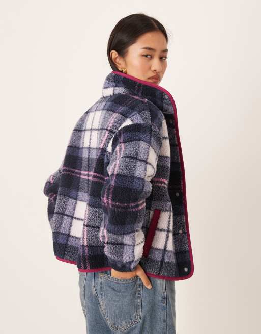 Barbour X ASOS exclusive tartan print fleece in pink/navy , 3 of 4