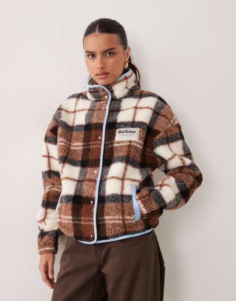 Barbour x ASOS Exclusive tartan printed fleece in beige/brown - view 1