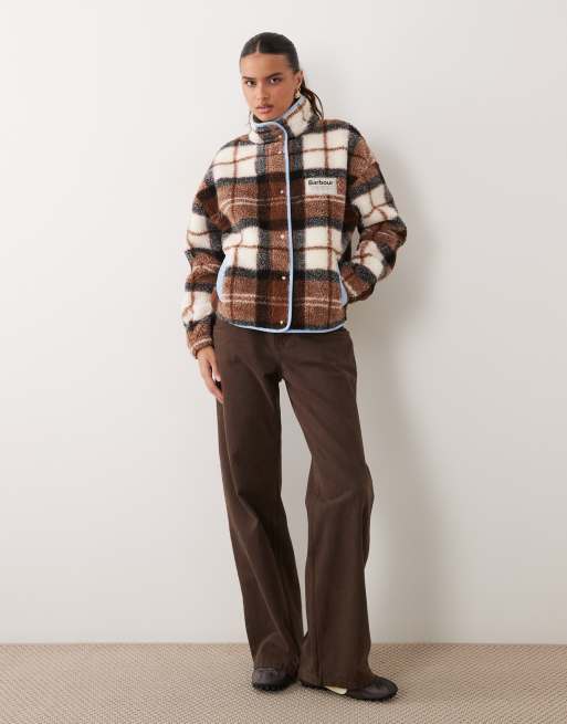 Barbour x ASOS Exclusive tartan printed fleece in beige/brown, 2 of 4