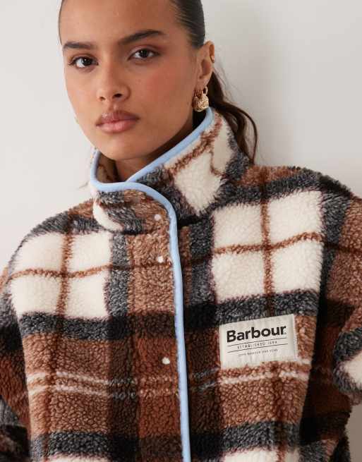 Barbour x ASOS Exclusive tartan printed fleece in beige/brown, 3 of 4