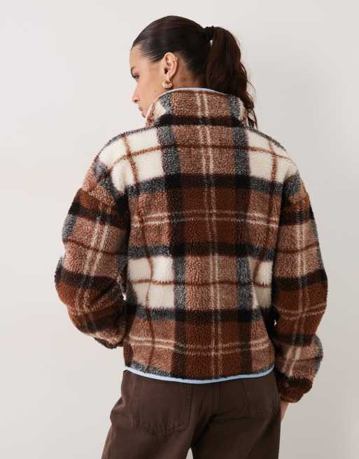 Barbour x ASOS Exclusive tartan printed fleece in beige/brown, 4 of 4