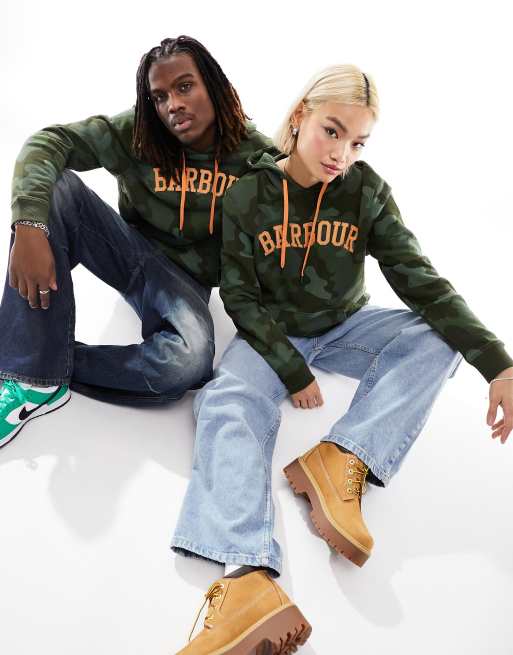 Barbour x ASOS exclusive unisex logo hoodie in camo | ASOS