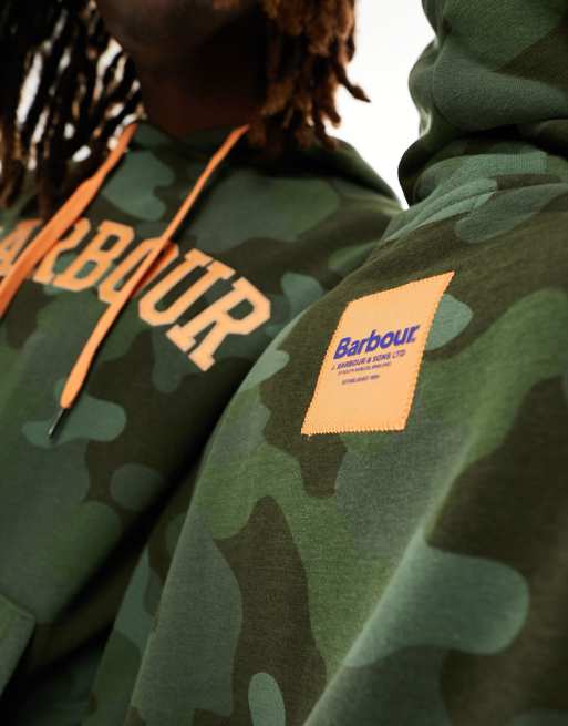 Barbour x ASOS exclusive unisex logo hoodie in camo | ASOS