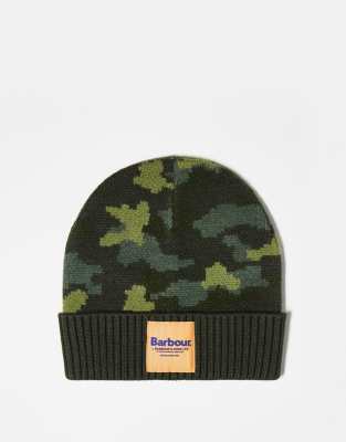 Barbour Barbour x ASOS exclusive unisex patch logo beanie in camo-Green