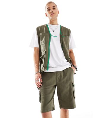 Barbour X Asos Peel Cargo Shorts In Khaki-green