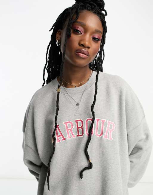 Barbour x ASOS - Vestito felpa grigio oversize con stampa stile college, 4 di 4