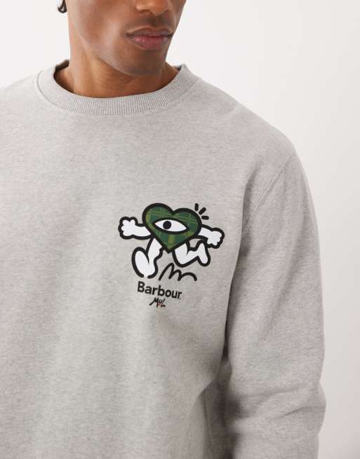 Barbour x Mul crewneck back print graphic sweatshirt in grey , 5 of 5