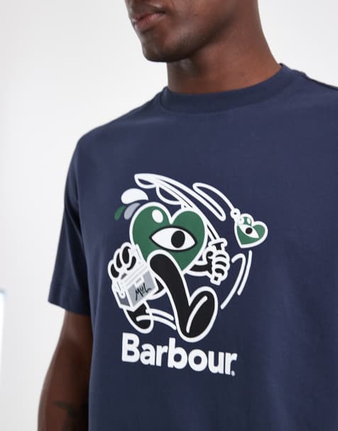 Barbour x Mul 'Gone Fishing' short sleeve graphic t-shirt in navy - view 1