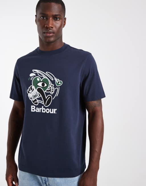 Barbour x Mul 'Gone Fishing' short sleeve graphict-shirt in navy, 4 of 5