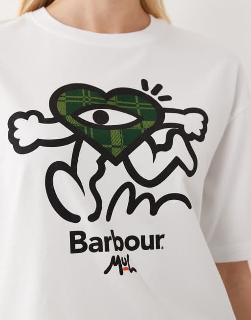 Barbour x Mul Ouseburn short sleeve graphic t-shirt in white, 3 of 4