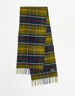 Barbour Yaxley check lambswool scarf in green
