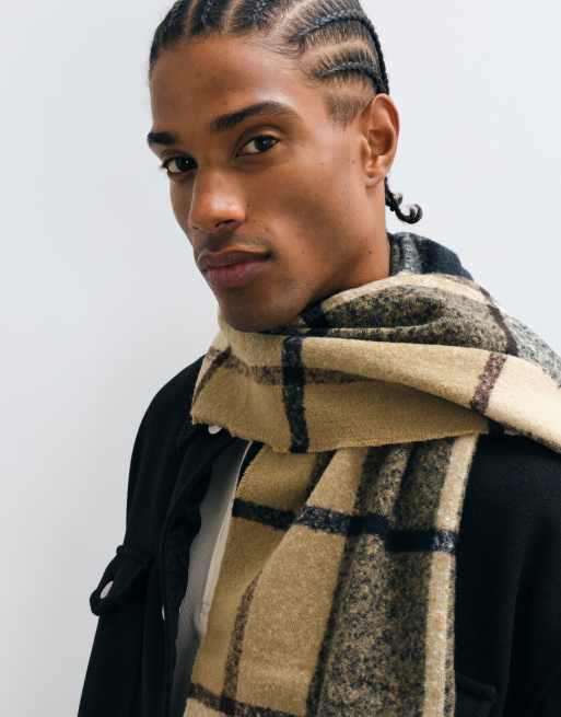 Barbour Yorklane knitted lambswool tartan check scarf in beige, 4 of 5