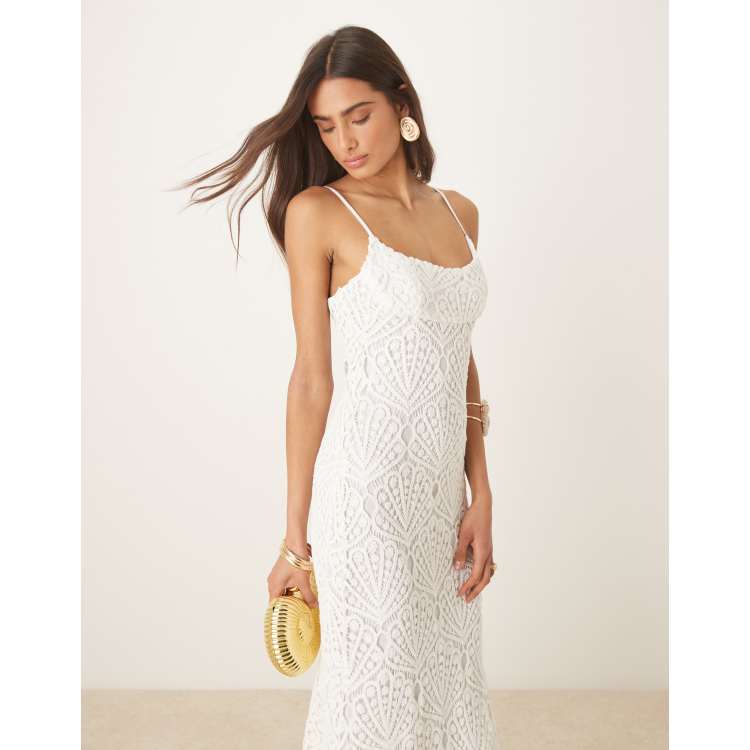 Bardot Adoni crochet midi dress in orchid white | ASOS
