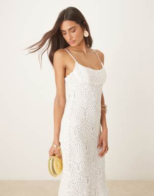 bardot adoni crochet midi dress in orchid white