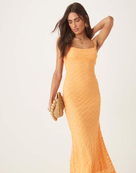 Bardot Adoni mesh midi dress in orange sorbet