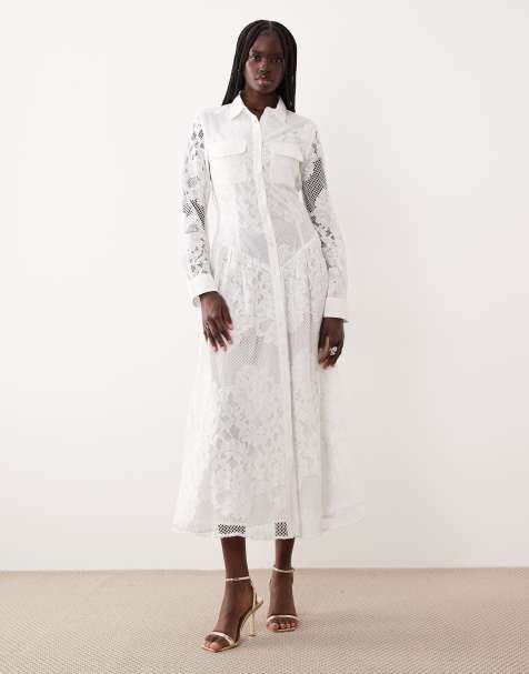 Bardot Agatha cotton rich lace shirt midaxi dress in ivory - view 1