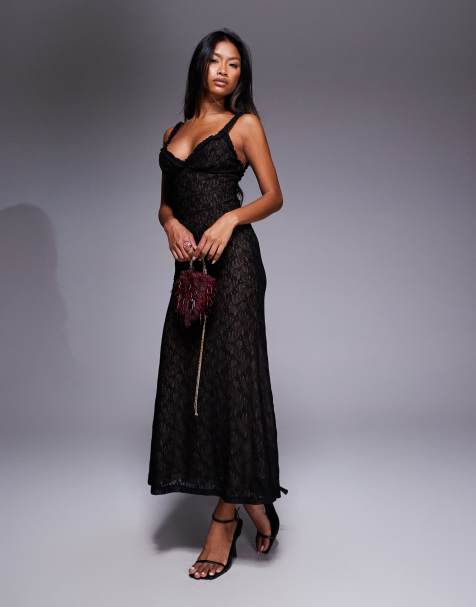 Bardot Alegra stretch lace midi dress in black
