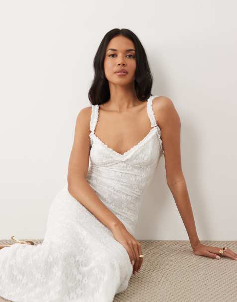 Bardot - Alegra - Exclusive - Midi cami-jurk van kant met stretch in wit - view 1